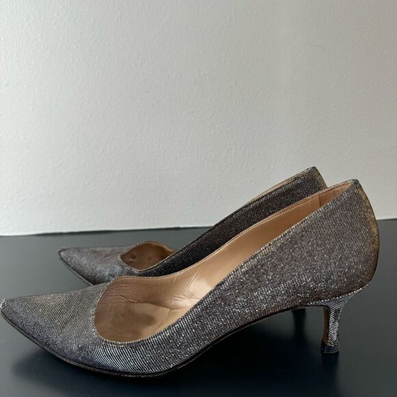 Manolo Blahnik Lurex Glitter Gold Metallic Pointed Kitten Heel Size 40 9.5 Party - Picture 11 of 15